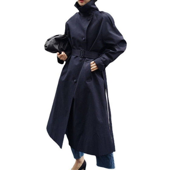 Long Sleeve Solid Color Tie-Waist Trench Coat