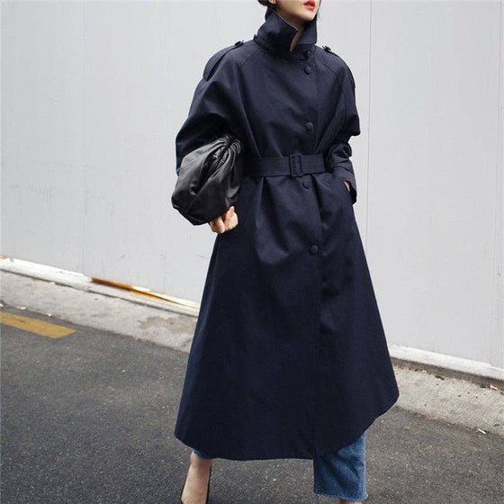 Long Sleeve Solid Color Tie-Waist Trench Coat