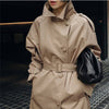 Long Sleeve Solid Color Tie-Waist Trench Coat
