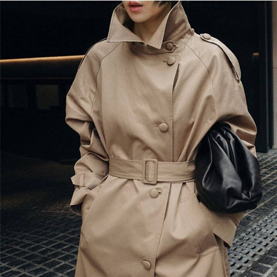 Long Sleeve Solid Color Tie-Waist Trench Coat