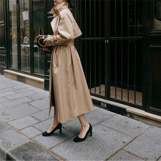 Long Sleeve Solid Color Tie-Waist Trench Coat