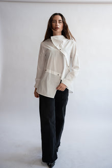  Stay in Vogue Asymmetric Button Down White Blouse