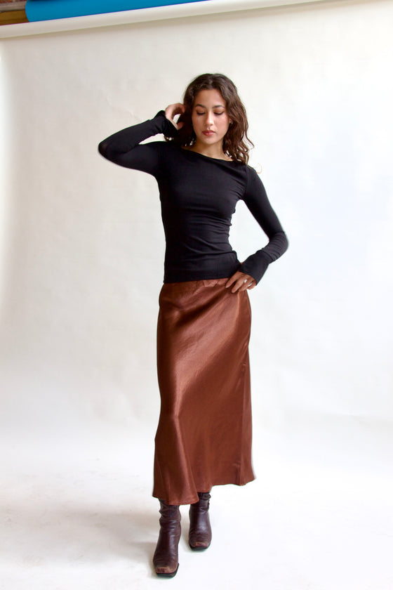 Chestnut Silk Midi Skirt