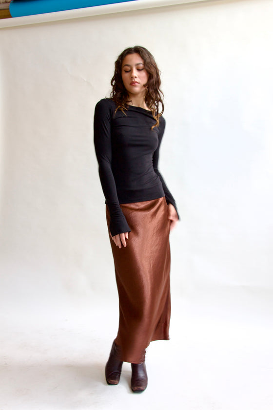 Chestnut Silk Midi Skirt