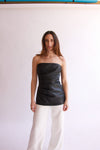 Roma Strapless Vegan Leather Top in Black