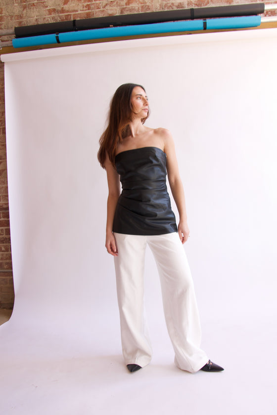 Roma Strapless Vegan Leather Top in Black