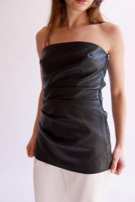 Roma Strapless Vegan Leather Top in Black