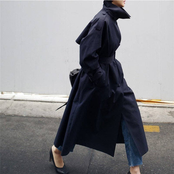 Long Sleeve Solid Color Tie-Waist Trench Coat
