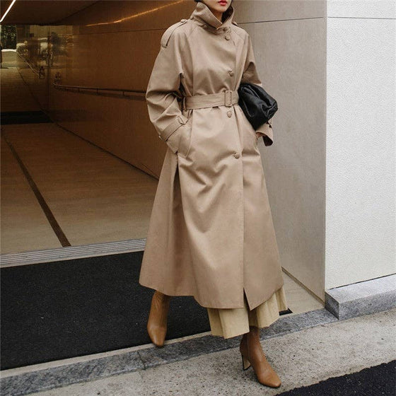 Long Sleeve Solid Color Tie-Waist Trench Coat